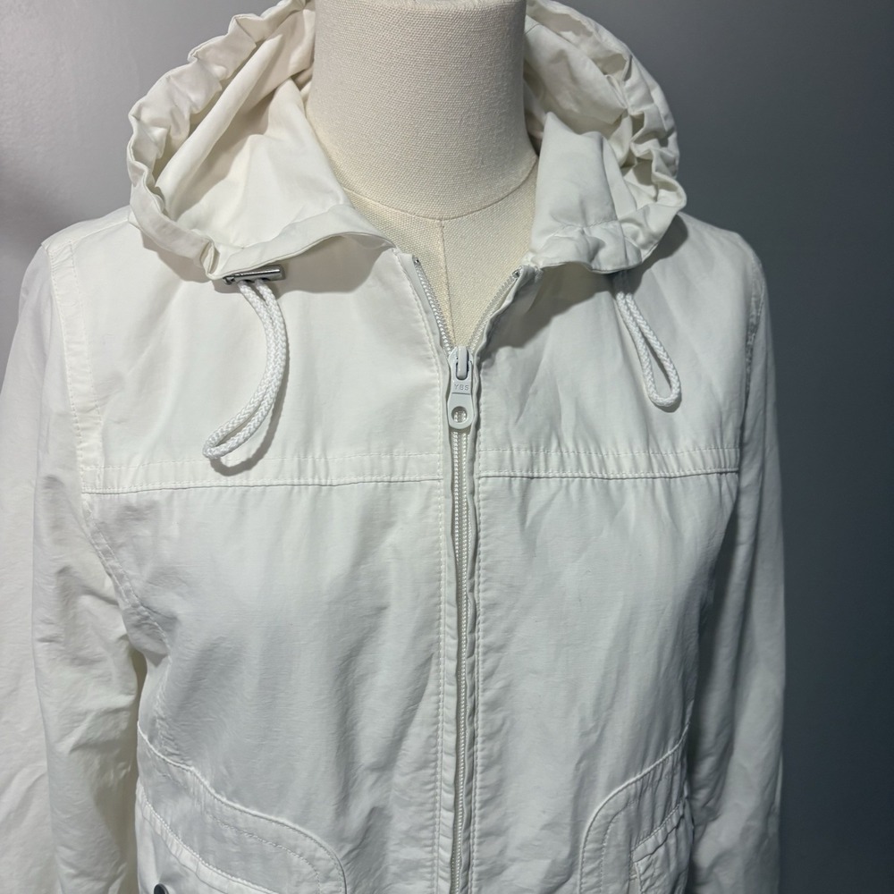 Talbots Womens White Hooded Windbreaker Jacket Mesh Lined Zip Up Size S Preppy - Picture 2 of 9